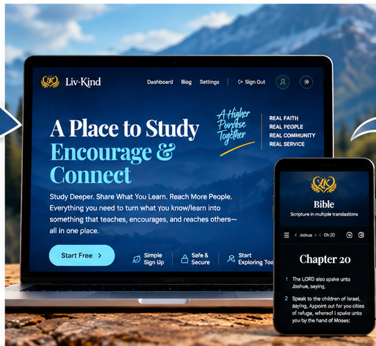 A complete transformation introduced LivKind's refined interface, rich navy-blue palette, intuitive navigation, and modern Bible study experience.